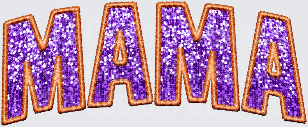 Mama Purple Sequin Embroidery Patch Style Bold Letters