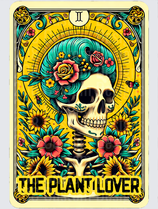 Gemini Plant Lover Tarot Card Skull with Floral Hair Design