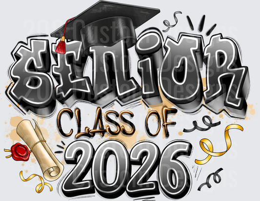 Senior Class of 2026 Graffiti Graduation Cap Diploma Design
