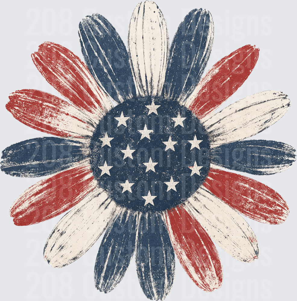 Patriotic American Flag Daisy Flower with Stars Center