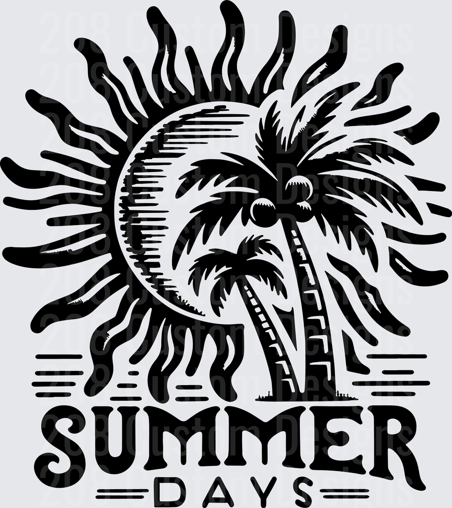Summer Days Palm Trees and Sun Black Silhouette Design