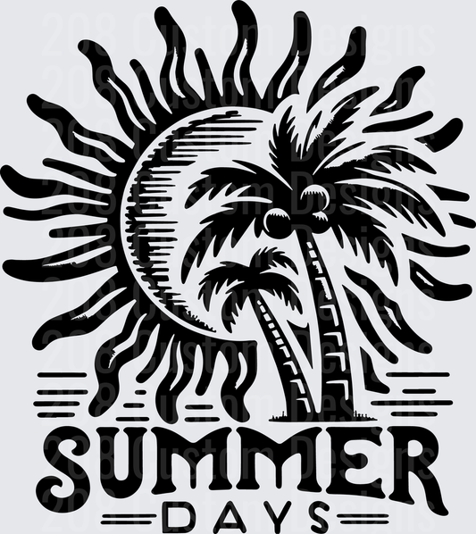 Summer Days Palm Trees and Sun Black Silhouette Design