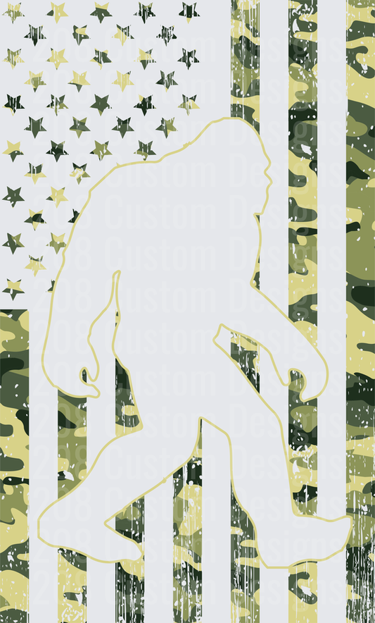 American Flag  Camouflage Bigfoot Silhouette with Stars