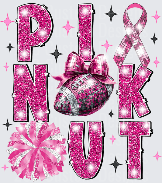 Pink Out Glitter Letters with Disco Ball and Awareness Ribbon