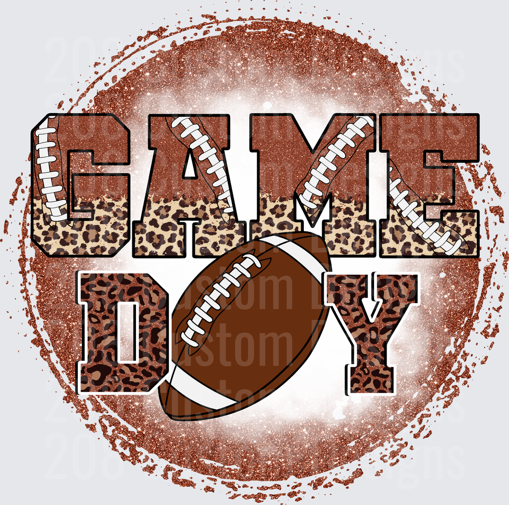 Game Day Football Leopard Print Glitter Bleached Circle