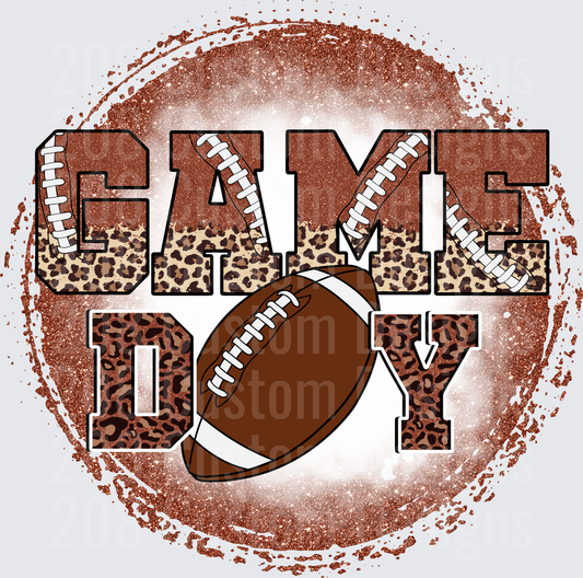 Game Day Football Leopard Print Glitter Bleached Circle