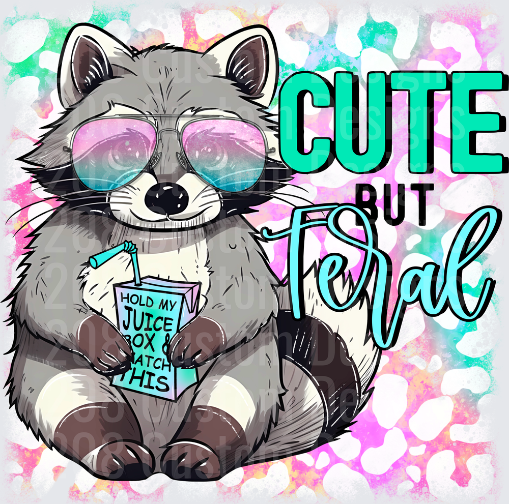 Cute But Feral Raccoon with Sunglasses Drinking Juice Box