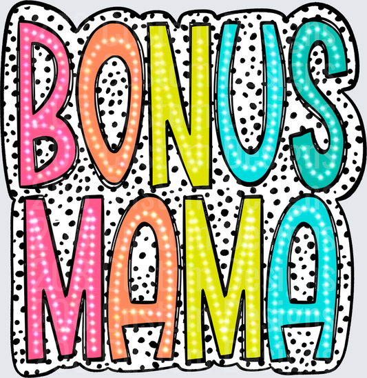 Bonus Mama Colorful Rainbow Letters with Polka Dot Pattern