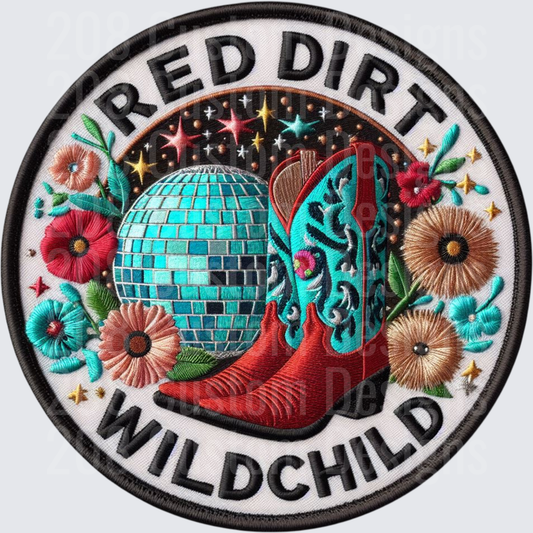 Red Dirt Wildchild Disco Ball Cowboy Boot Embroidered Patch