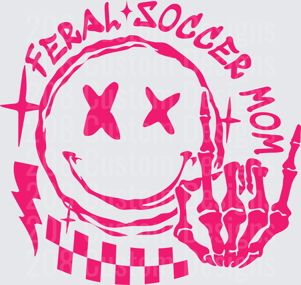 Feral Soccer Mom Pink Smiley Skeleton Hand Rock Sign