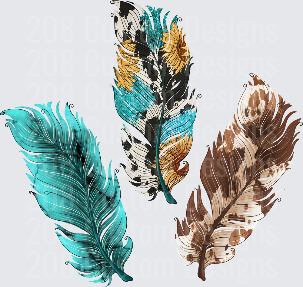 Colorful Boho Feathers in Turquoise Gold and Brown Tones