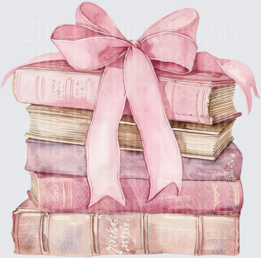 Watercolor Pink Books Stack with Ribbon Bow
