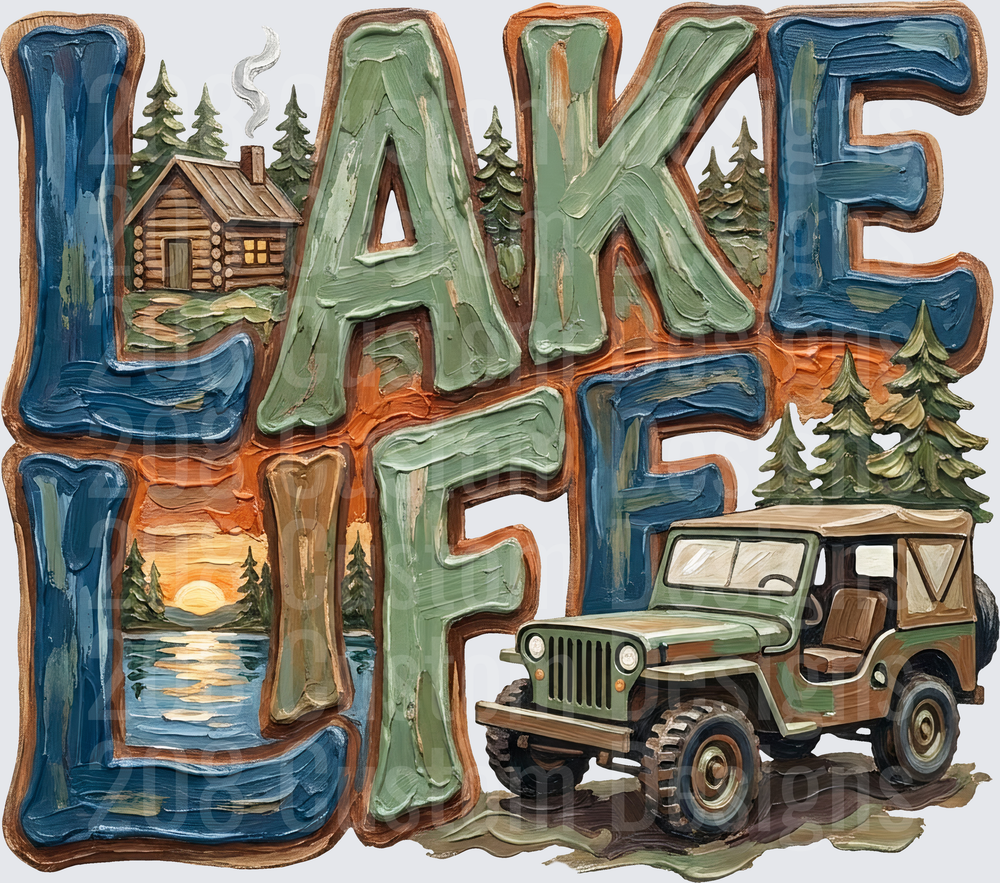 Lake Life Rustic Jeep Cabin Sunset