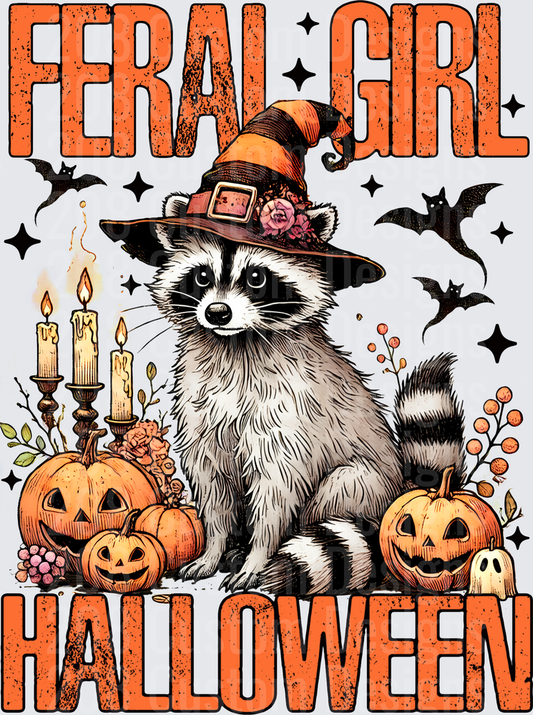 Feral Girl Halloween Witch Hat Raccoon Jack-O-Lanterns