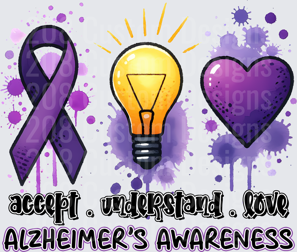Purple Ribbon Lightbulb Heart Accept Understand Love Alzheimer's Awareness