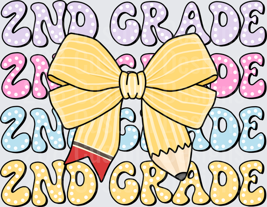 2nd Grade Stacked Polka Dot Letters Pencil Yellow Bow