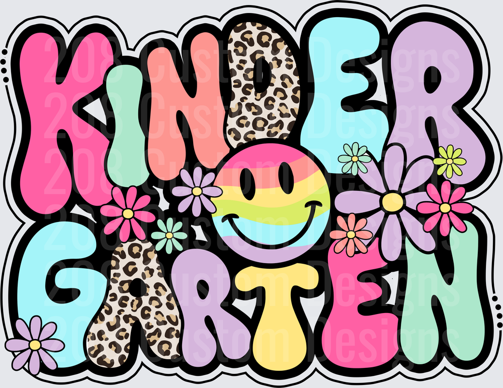 Kindergarten Retro Groovy Smiley Face Leopard Print Floral