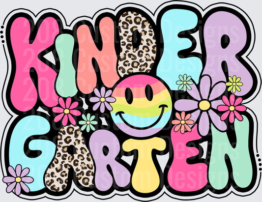 Kindergarten Retro Groovy Smiley Face Leopard Print Floral