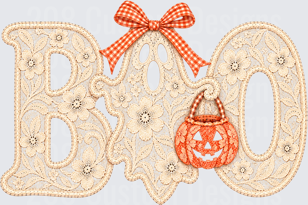 Lace Floral BOO Ghost Pumpkin Bucket Gingham Bow Halloween