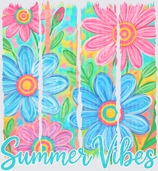 Summer Vibes Colorful Daisy Floral Stripe