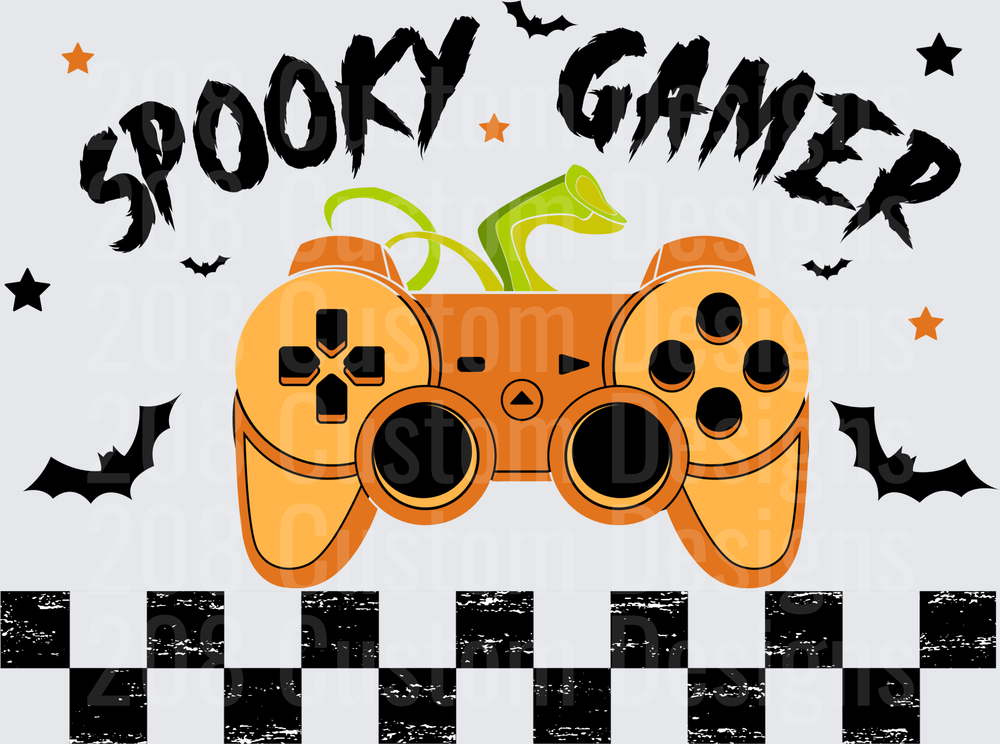 Spooky Gamer Halloween Pumpkin Game Controller Bats
