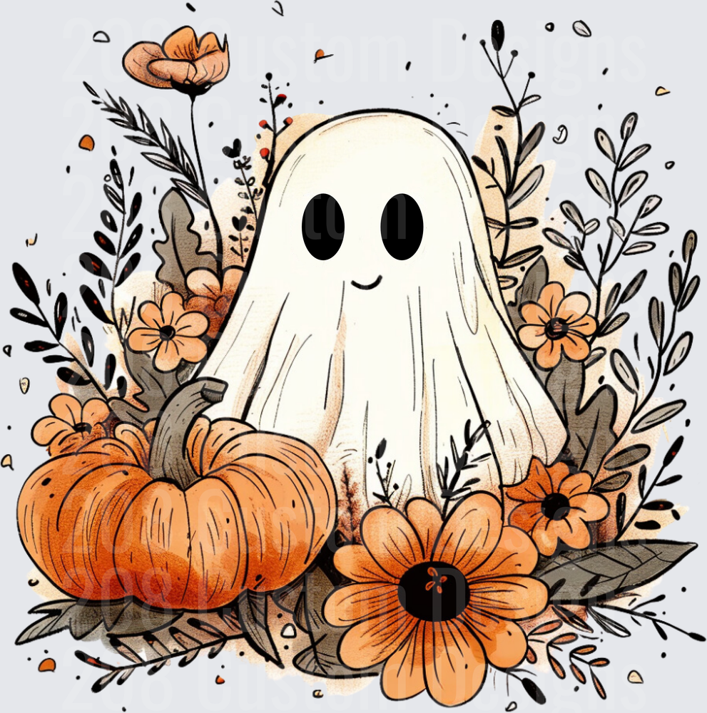 Cute Halloween Ghost Pumpkins Fall Floral Boho