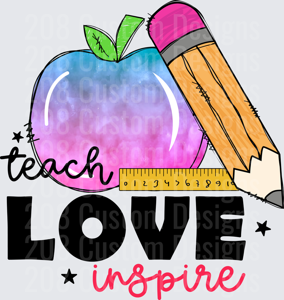Teach Love Inspire Watercolor Apple Pencil Ruler Teacher