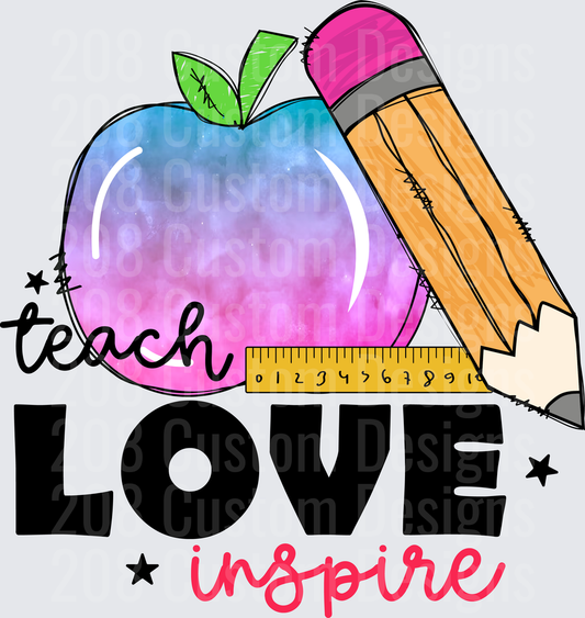 Teach Love Inspire Watercolor Apple Pencil Ruler Teacher