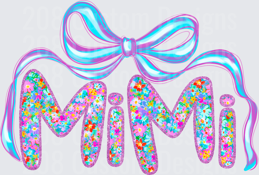 MiMi Text with Colorful Floral Pattern and Holographic Bow