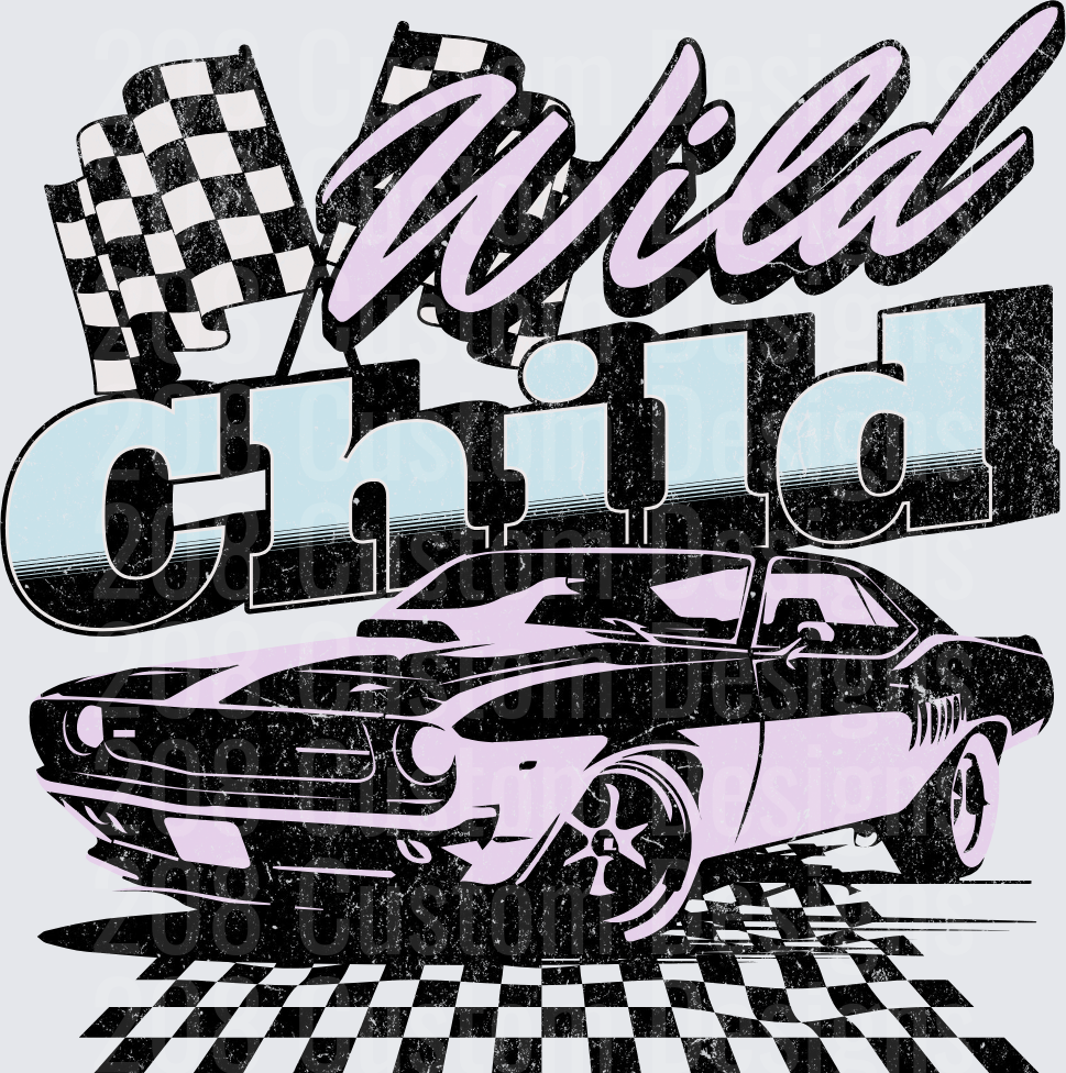 Wild Child Classic Muscle Car with Racing Checkered Flags