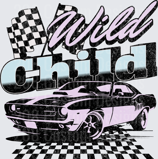 Wild Child Classic Muscle Car with Racing Checkered Flags