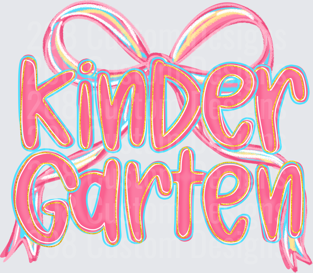 Kindergarten Pink Bow Coquette Groovy Lettering Design