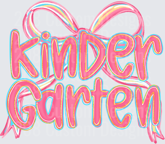 Kindergarten Pink Bow Coquette Groovy Lettering Design