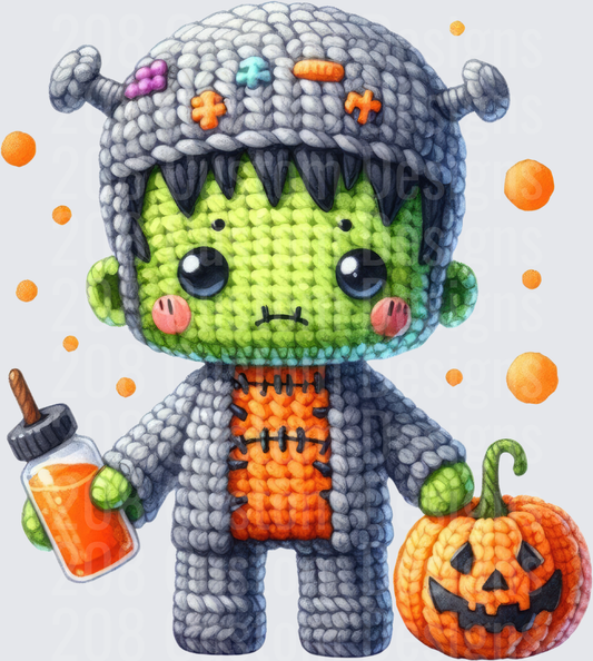 Crochet Frankenstein with Potion and Jack-o-Lantern