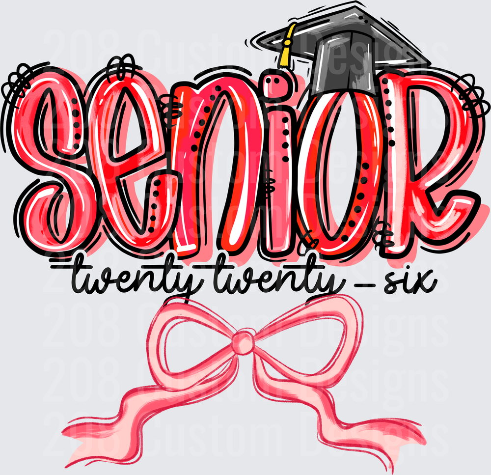 Senior Twenty Twenty-Six Red Graduation Cap Bow Design