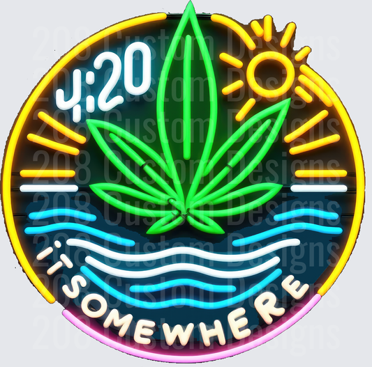 420 Somewhere Cannabis Leaf Neon Clock Design