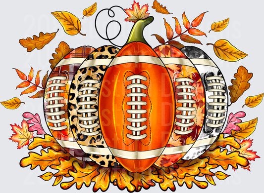 Fall Football Pumpkin Stack with Autumn Leaves