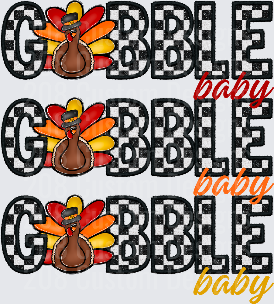 Gobble Baby Checkered Turkey Thanksgiving