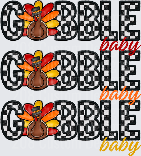 Gobble Baby Checkered Turkey Thanksgiving