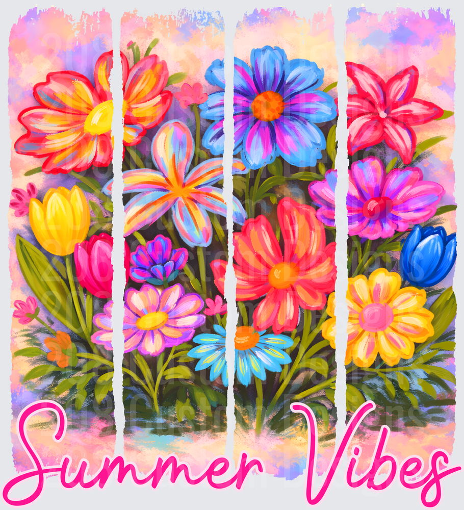 Vibrant Summer Flowers Watercolor Garden with Summer Vibes Text