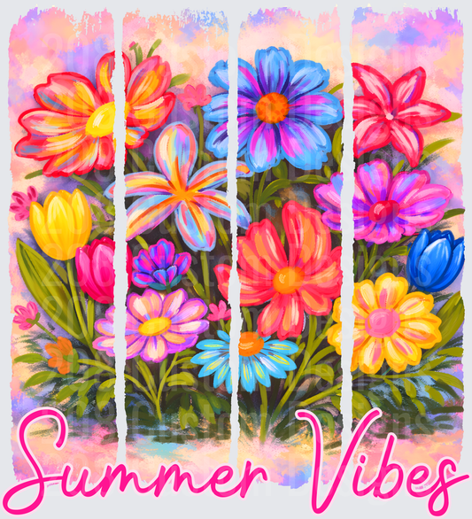 Vibrant Summer Flowers Watercolor Garden with Summer Vibes Text