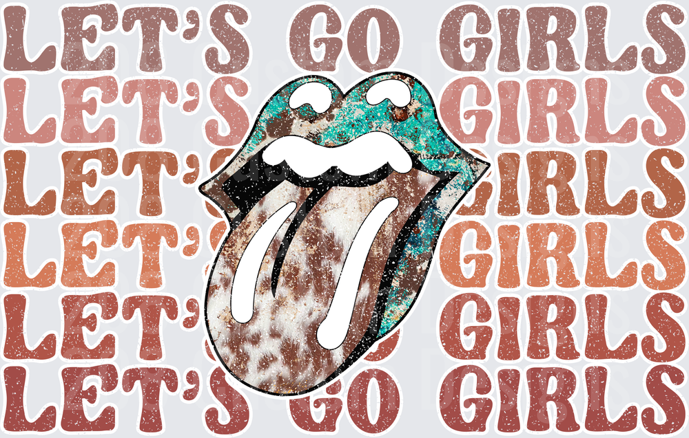 Rolling Stones Tongue Logo with Let's Go Girls Text Pattern