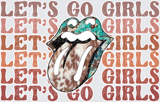 Rolling Stones Tongue Logo with Let's Go Girls Text Pattern