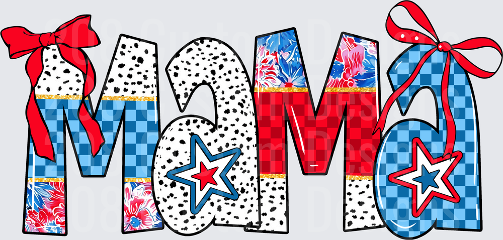 MAMA Red White Blue Patriotic Letters with Bows and Stars