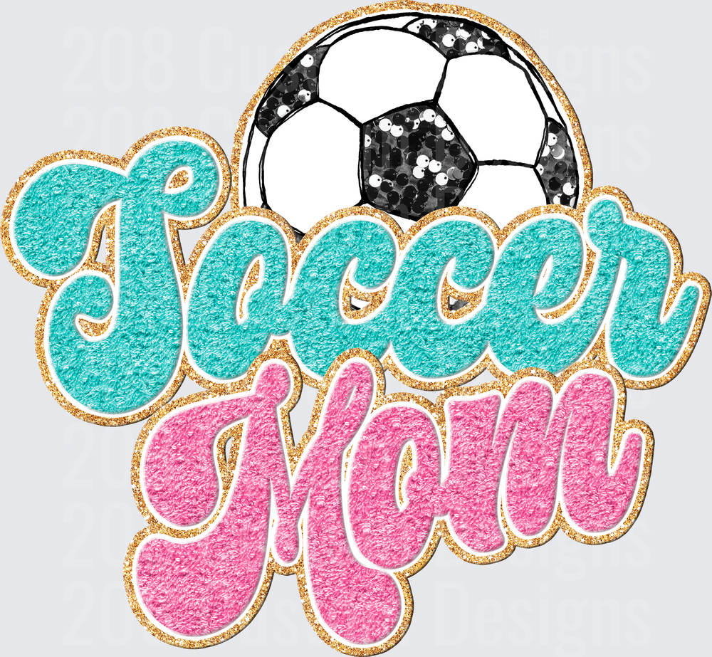 Soccer Mom Faux Chenille Patch Sequin Ball Gold Glitter