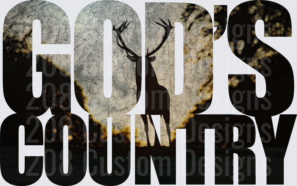 God's Country Deer Silhouette Cracked Earth Text Design