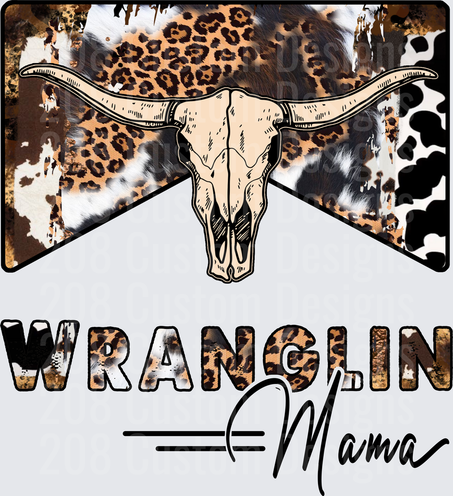 Wranglin Mama Longhorn Skull with Leopard Print and Cowhide