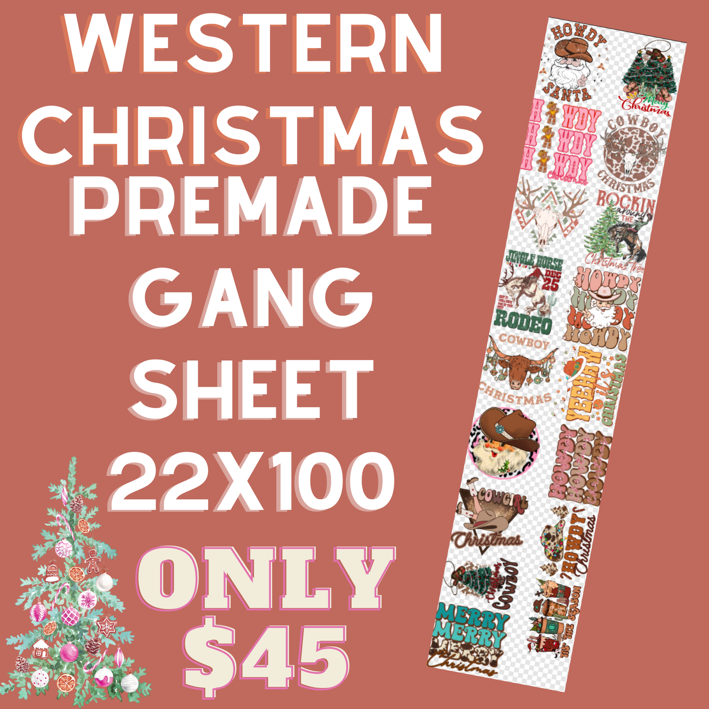 22x100 Western Christmas Premade Gang Sheet